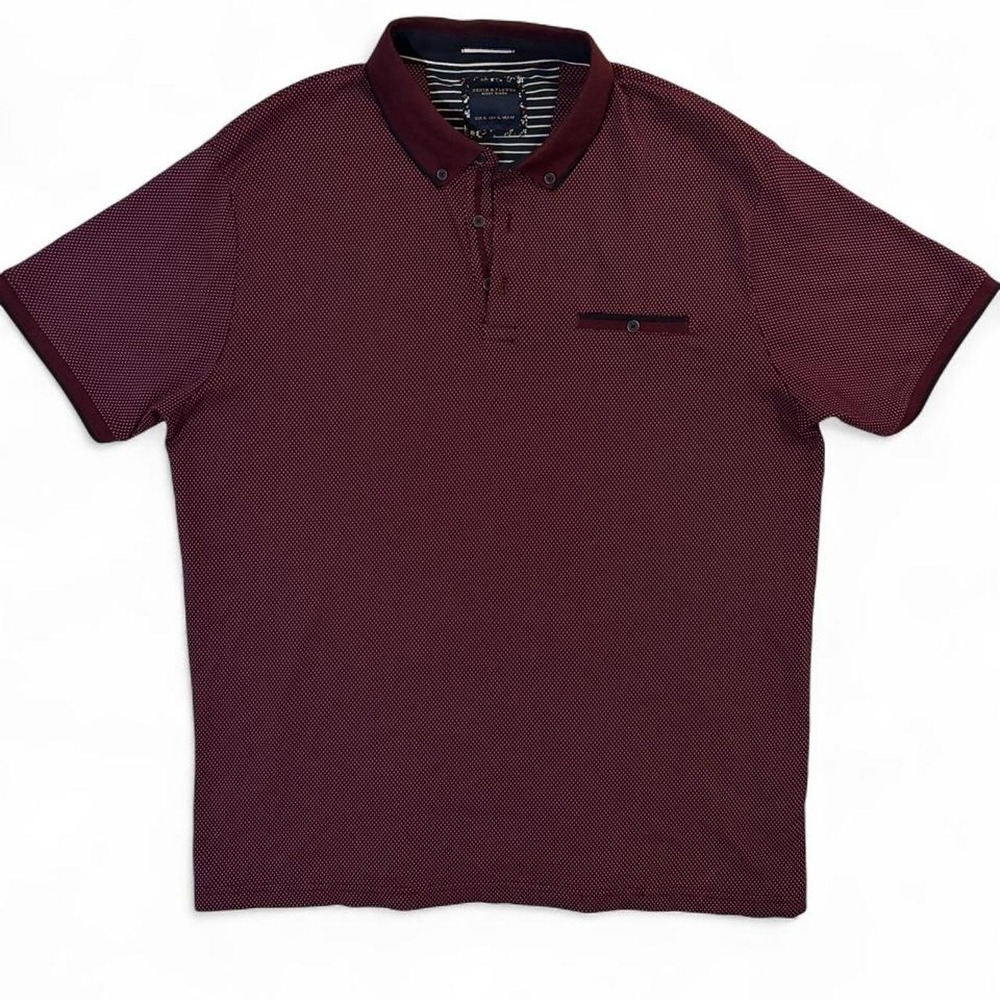 Denim &‎ Flower Mens XL Polo Shirt Burgundy Micro Dot Ricky Singh Short Sleeve